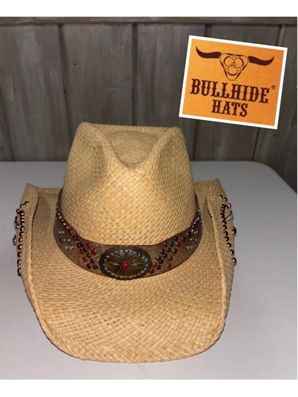 NEW Bullhide Montecarlo Coastal Cowgirl Panama Straw Embellished Hat size XL